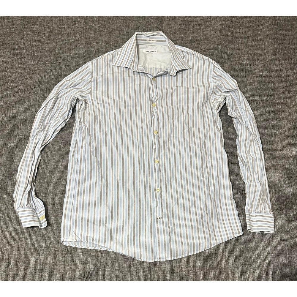Banana Republic Mens Medium Button Up Shirt Striped Fitted Woven In Italy